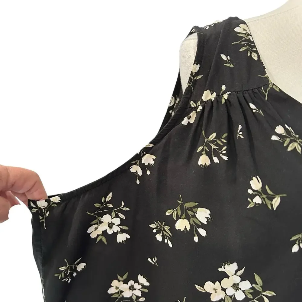 Old Navy Top Tank Black Floral Fairy Coquette Boho Keyhole Pleated XXL Summer - Picture 5 of 9